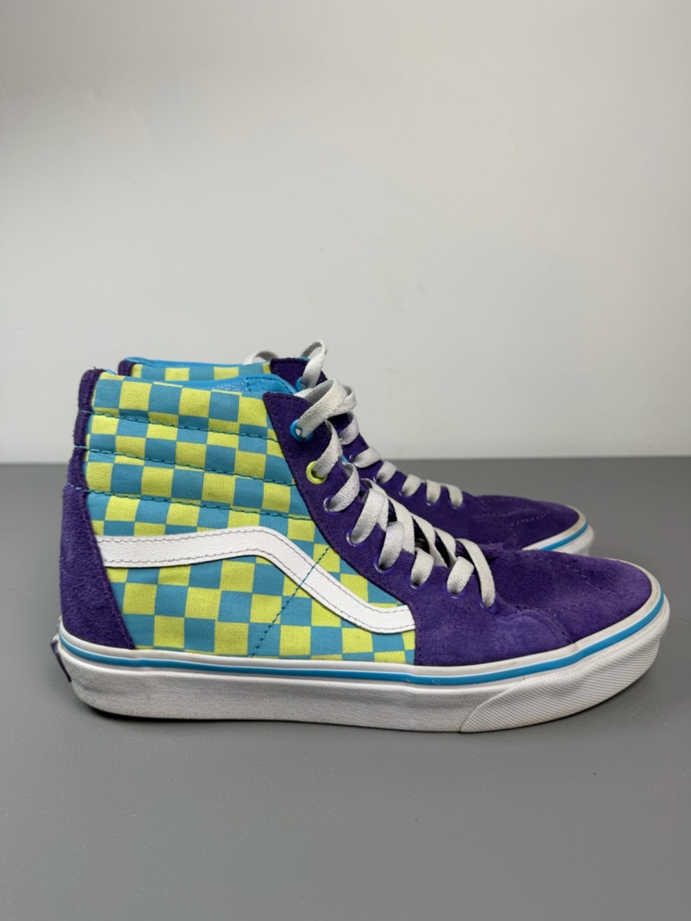 Vans Men Size 6.5 Women Size 8 Sk8 Hi Checkerboard Skate Shoe Violet/Cyan - Picture 6 of 11
